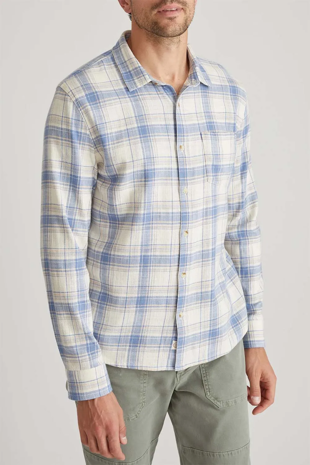 STRETCH SELVAGE SHIRT Indigo/Cream Plaid sold by REVOLVR Menswear product image thumbnail 3