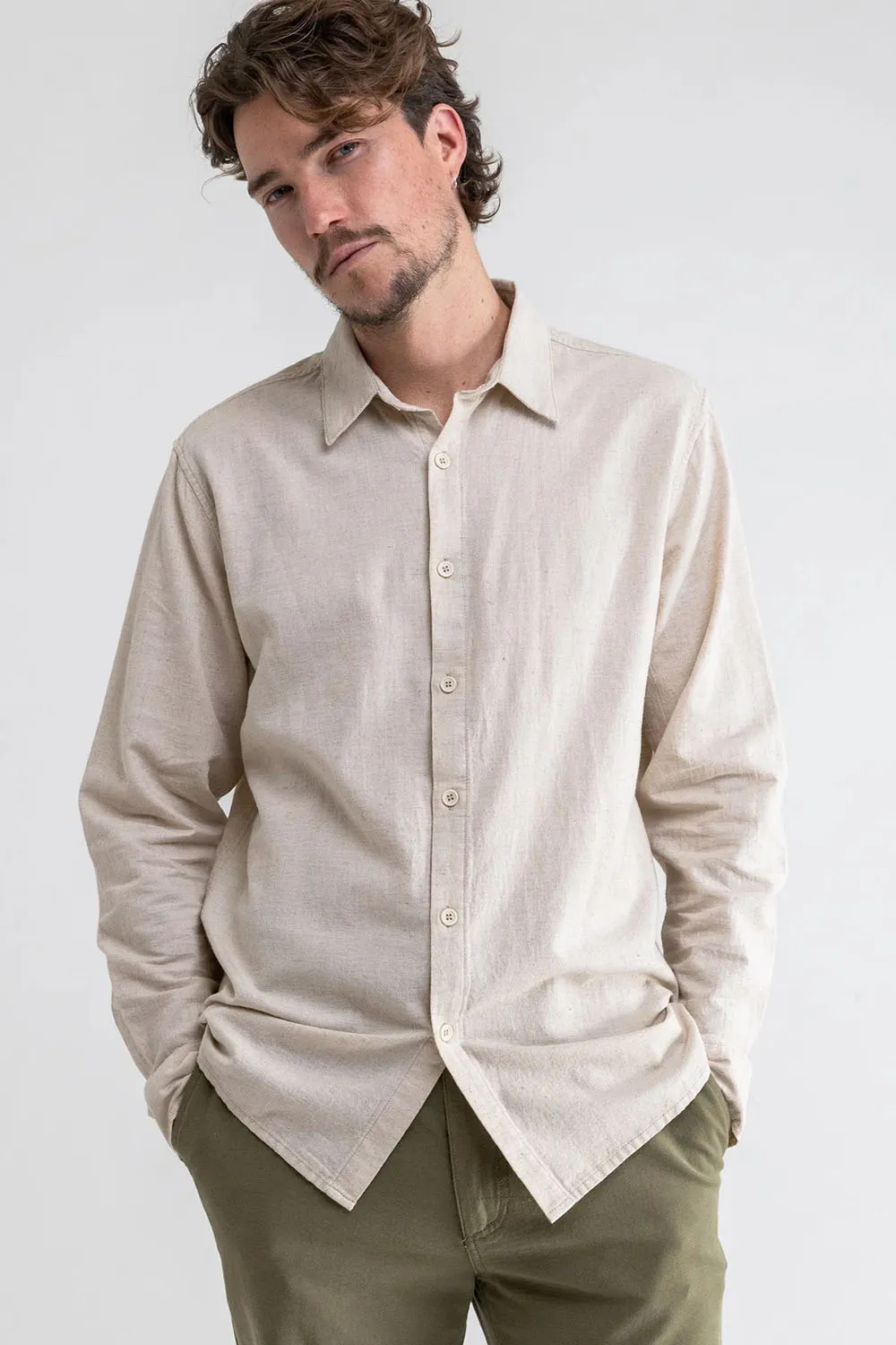 CLASSIC LINEN LS SHIRT Sand sold by REVOLVR Menswear product image thumbnail 2