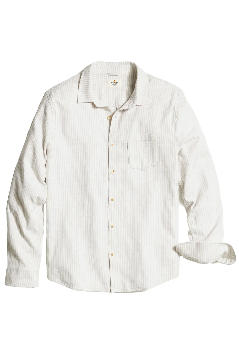 STRETCH SELVAGE SHIRT Grey Vertical Stripe sold by REVOLVR Menswear