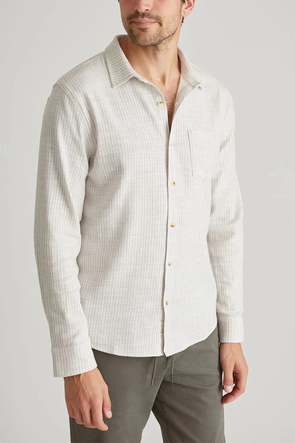 STRETCH SELVAGE SHIRT Grey Vertical Stripe sold by REVOLVR Menswear product image thumbnail 3