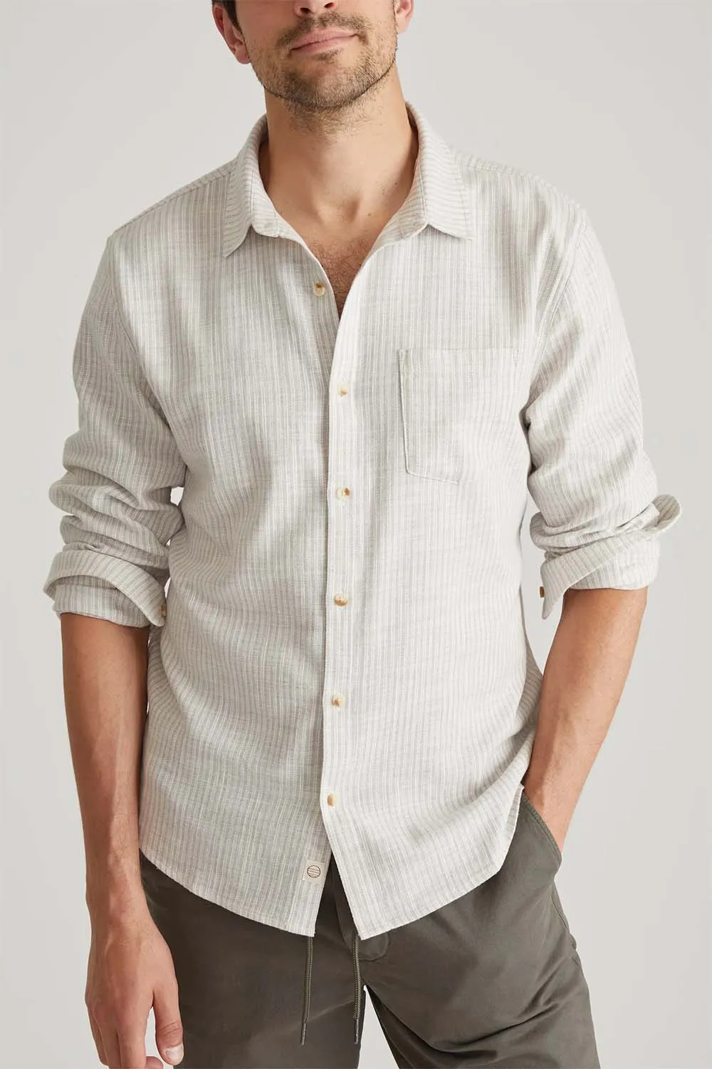 STRETCH SELVAGE SHIRT Grey Vertical Stripe sold by REVOLVR Menswear product image thumbnail 2