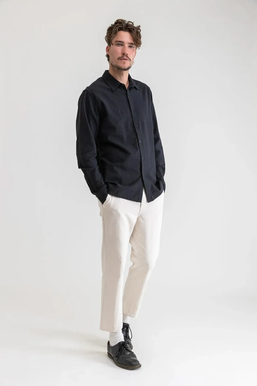CLASSIC LINEN LS SHIRT Vintage Black sold by REVOLVR Menswear product image thumbnail 4