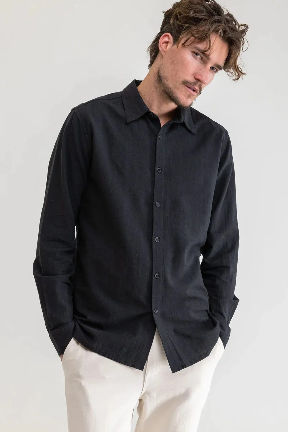 CLASSIC LINEN LS SHIRT Vintage Black sold by REVOLVR Menswear product image thumbnail 2