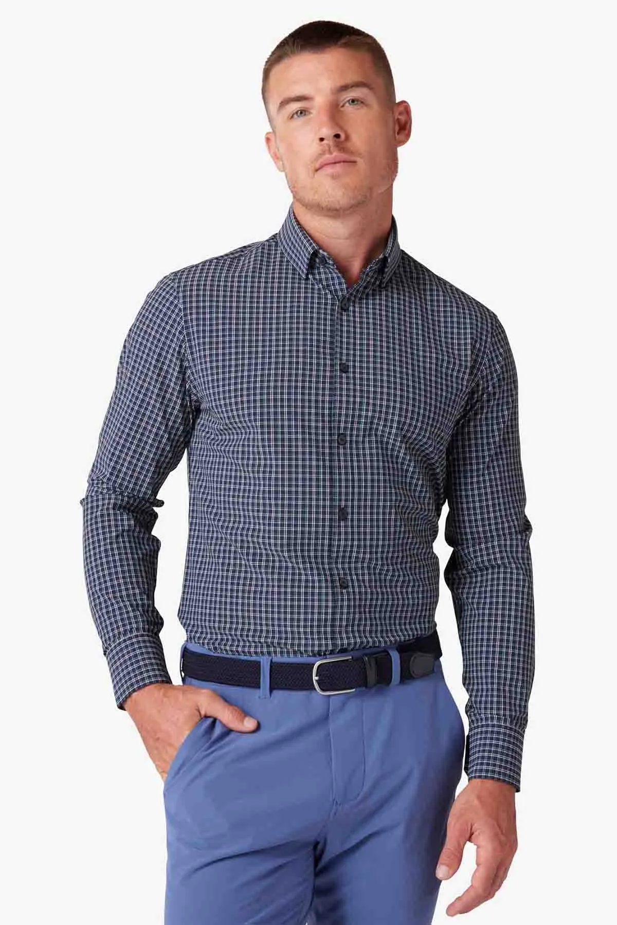 LEEWARD LS Navy Ludlow Plaid sold by REVOLVR Menswear