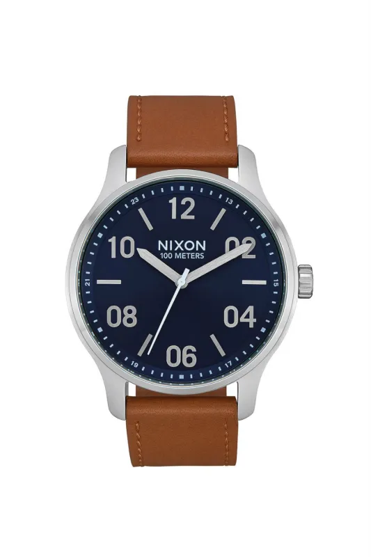PATROL LEATHER WATCH - NAVY/SADDLE sold by REVOLVR Menswear