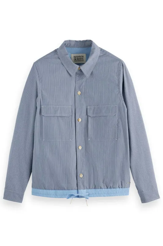 TRIMMED SEERSUCKER OVERSHIRT Atlantic Blue Stripe sold by REVOLVR Menswear