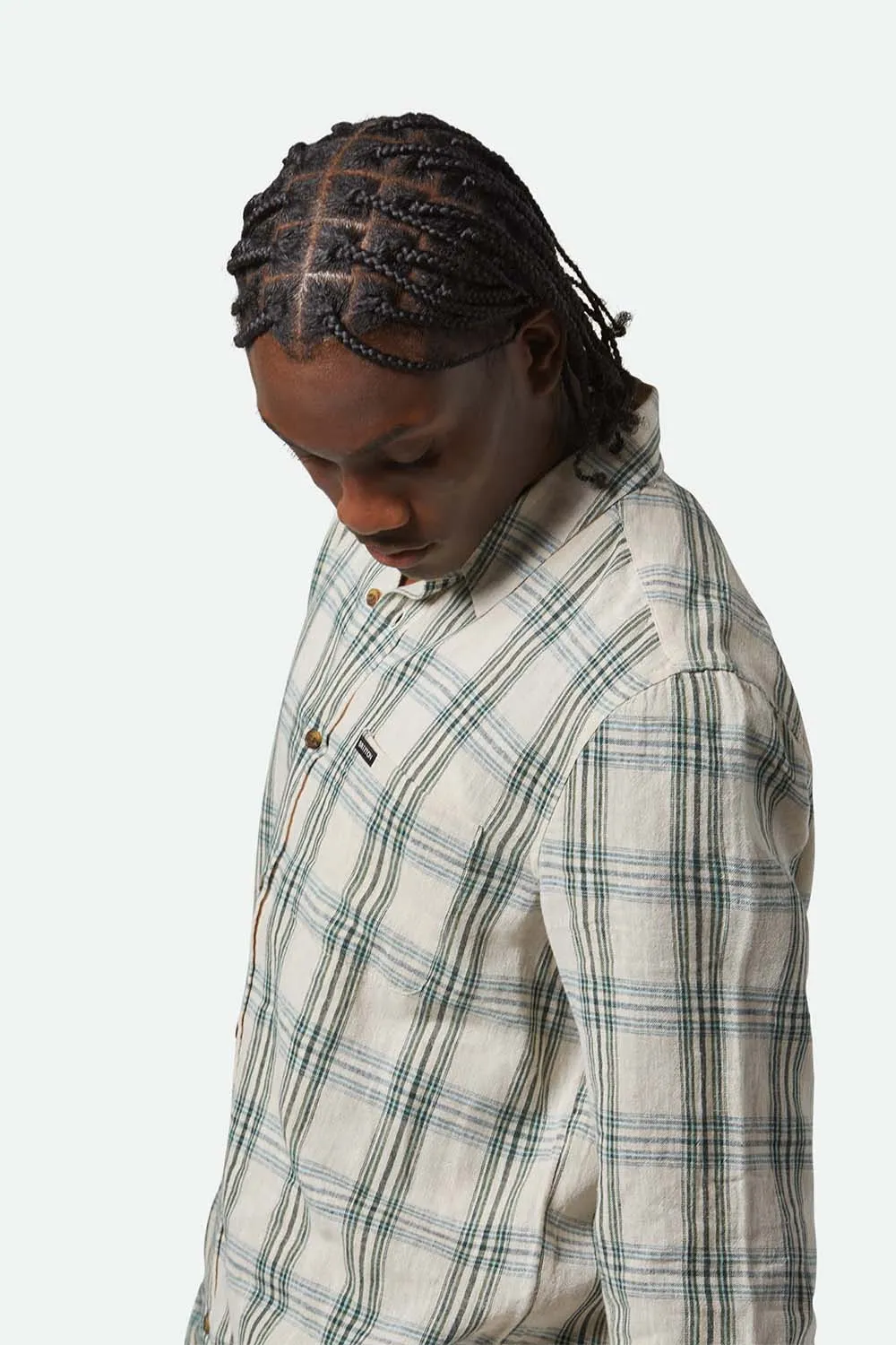 CHARTER LINEN BLEND LS Off White/Ivy Green Plaid sold by REVOLVR Menswear product image thumbnail 3