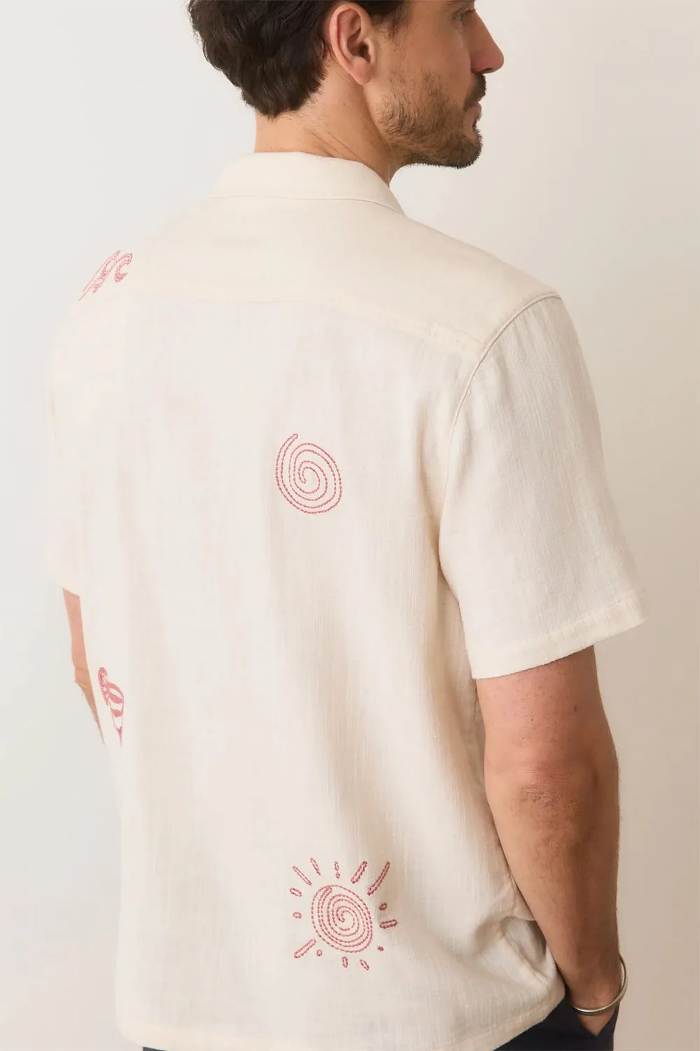 EMBROIDERED RESORT SHIRT Natural sold by REVOLVR Menswear product image thumbnail 3