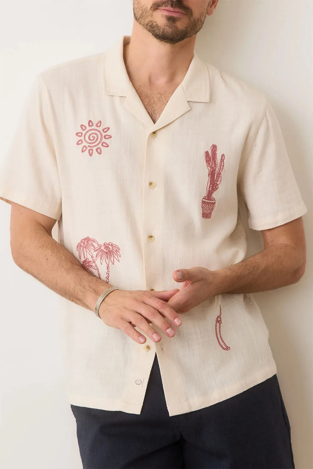 EMBROIDERED RESORT SHIRT Natural sold by REVOLVR Menswear product image thumbnail 2