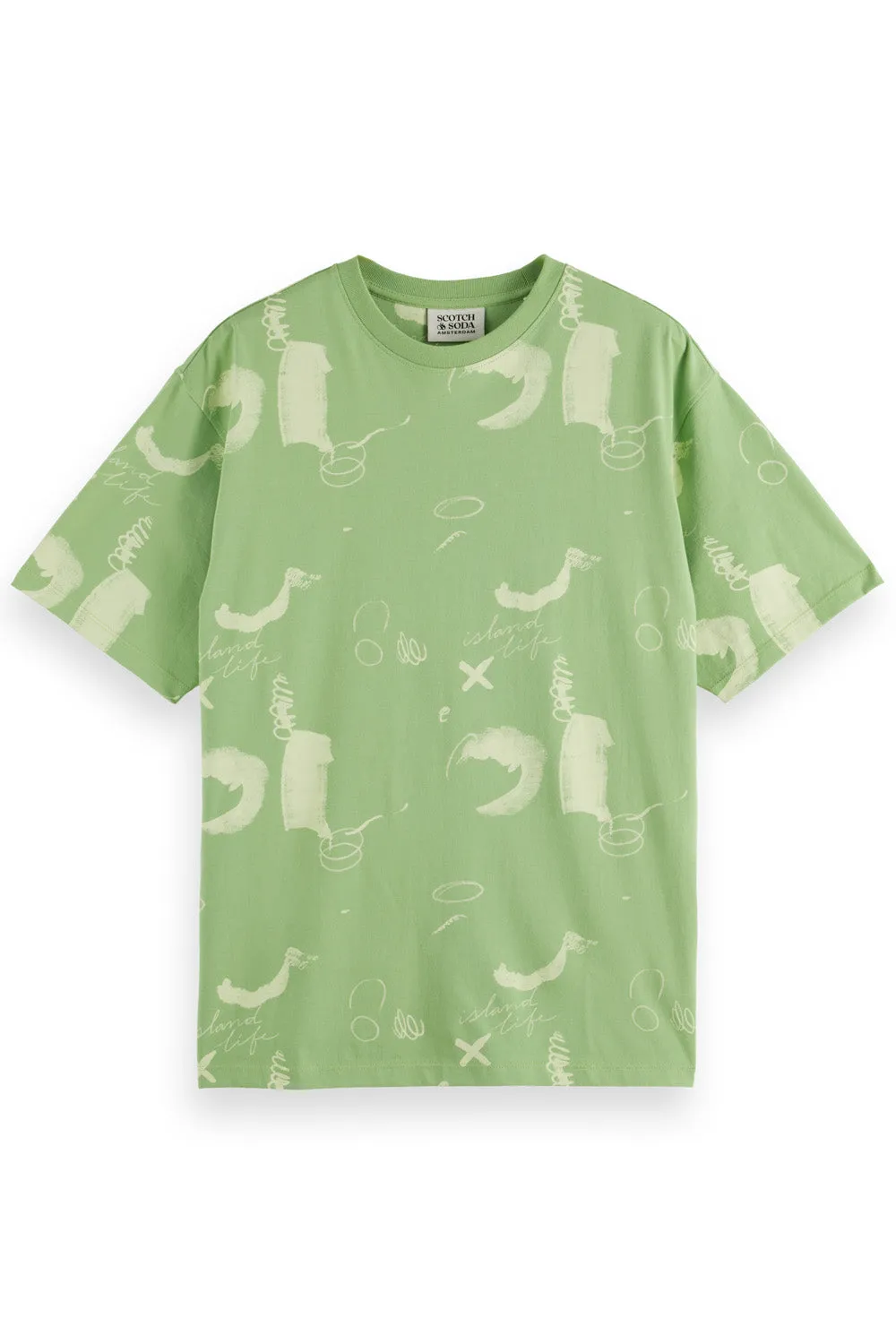 RELAXED-FIT AOP TEE Abstract Green sold by REVOLVR Menswear