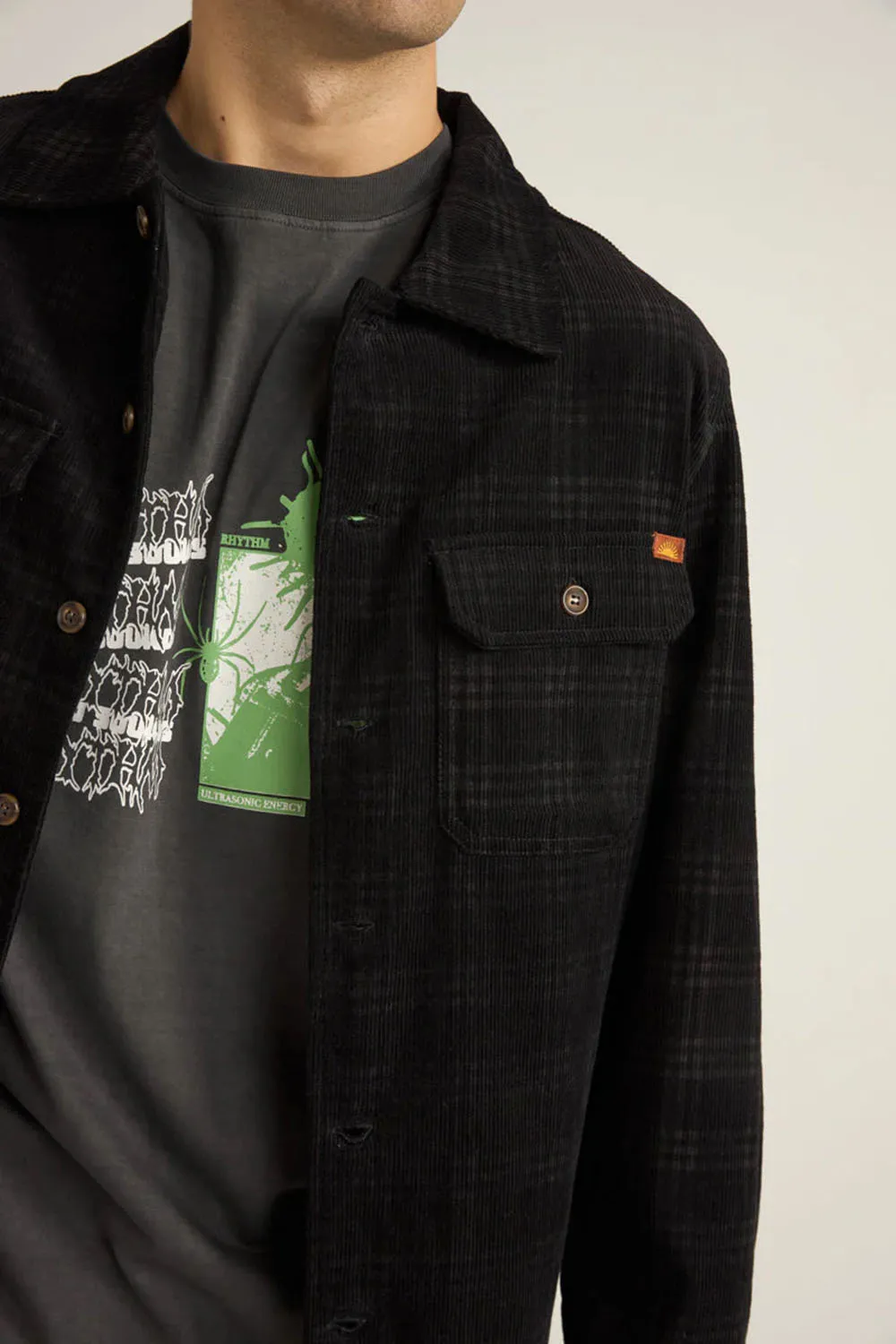 CORD CHECK OVERSHIRT Black sold by REVOLVR Menswear product image thumbnail 4