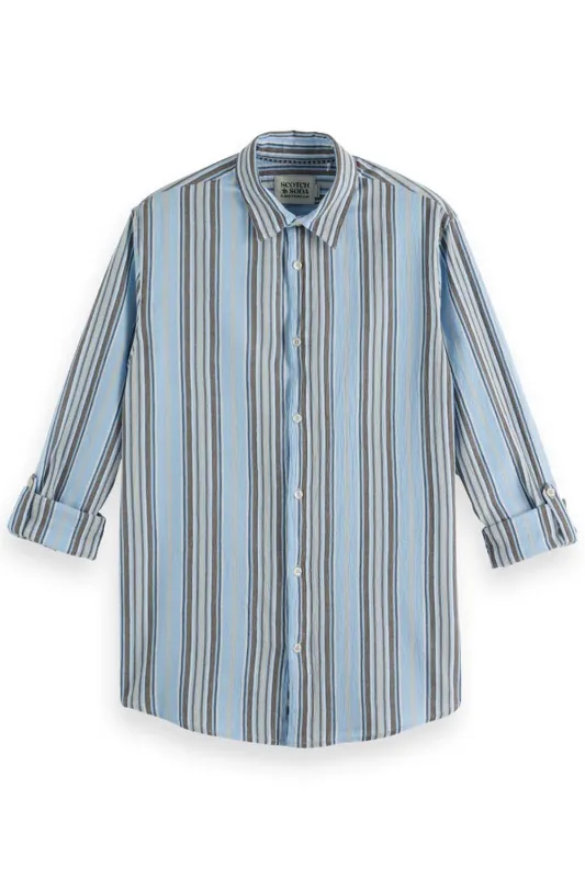 CRINKLED-STRIPE SHIRT Soft Camel Stripe sold by REVOLVR Menswear