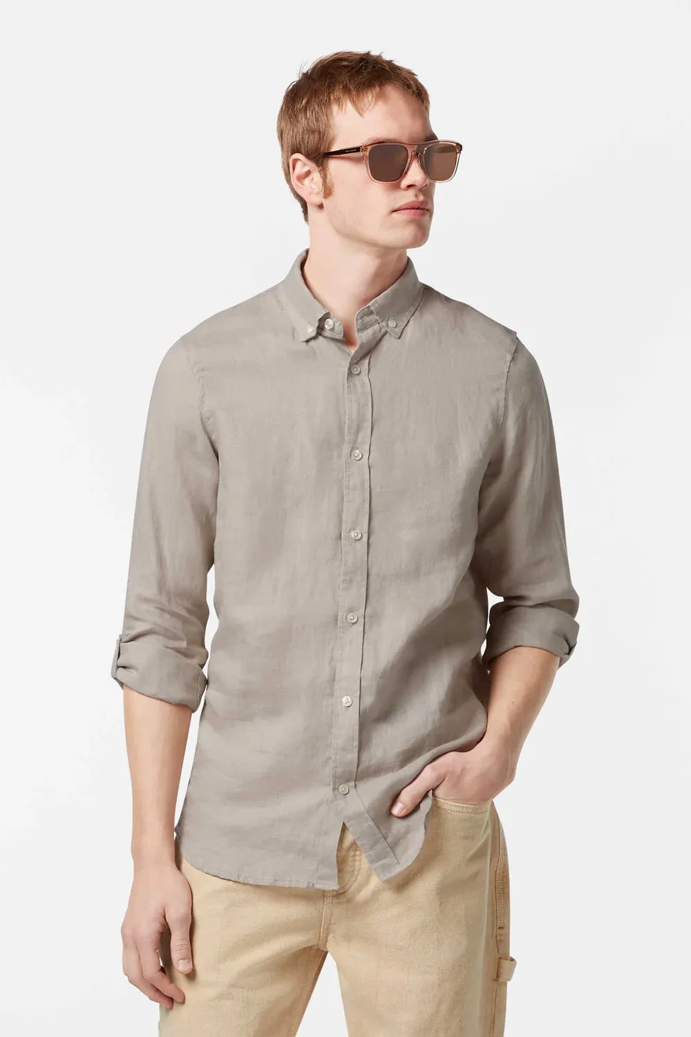 REGULAR FIT LINEN SHIRT Highway Grey sold by REVOLVR Menswear product image thumbnail 2