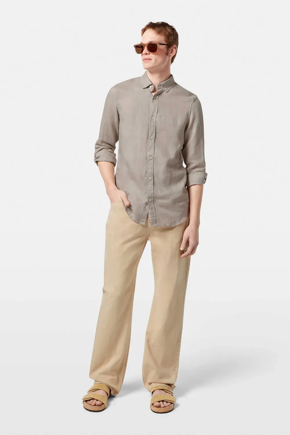 REGULAR FIT LINEN SHIRT Highway Grey sold by REVOLVR Menswear product image thumbnail 3