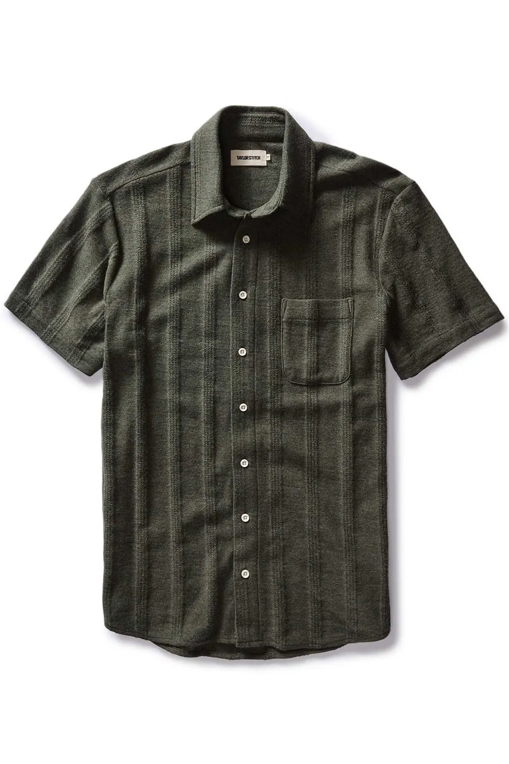 THE CALIFORNIA SS Heather Olive Pointelle Stripe sold by REVOLVR Menswear