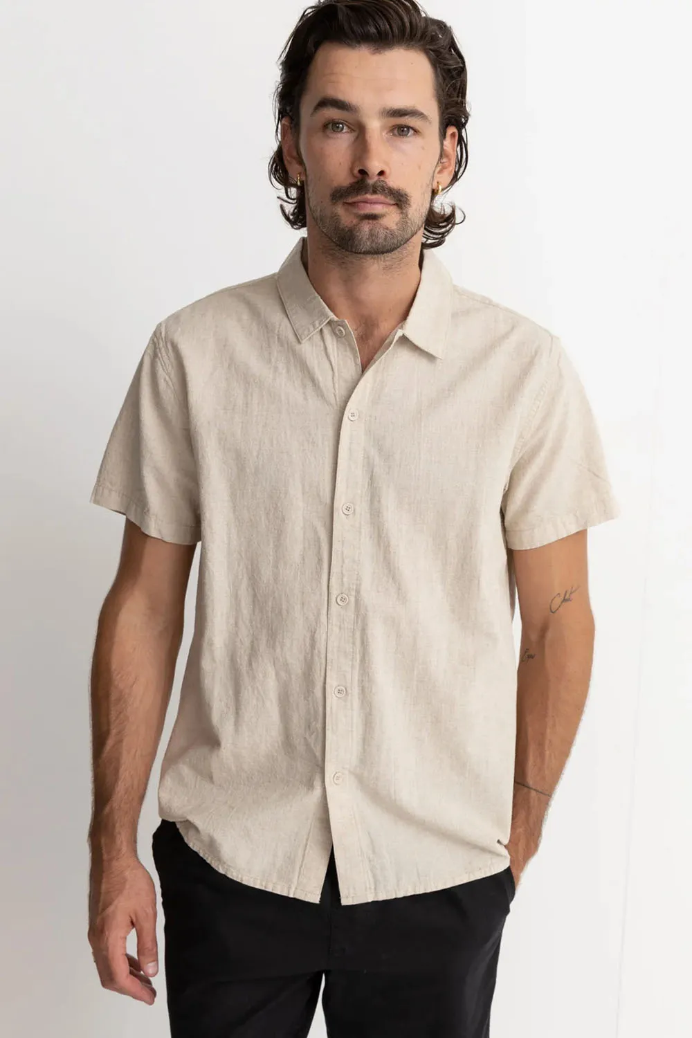 CLASSIC LINEN SS SHIRT Sand sold by REVOLVR Menswear product image thumbnail 2