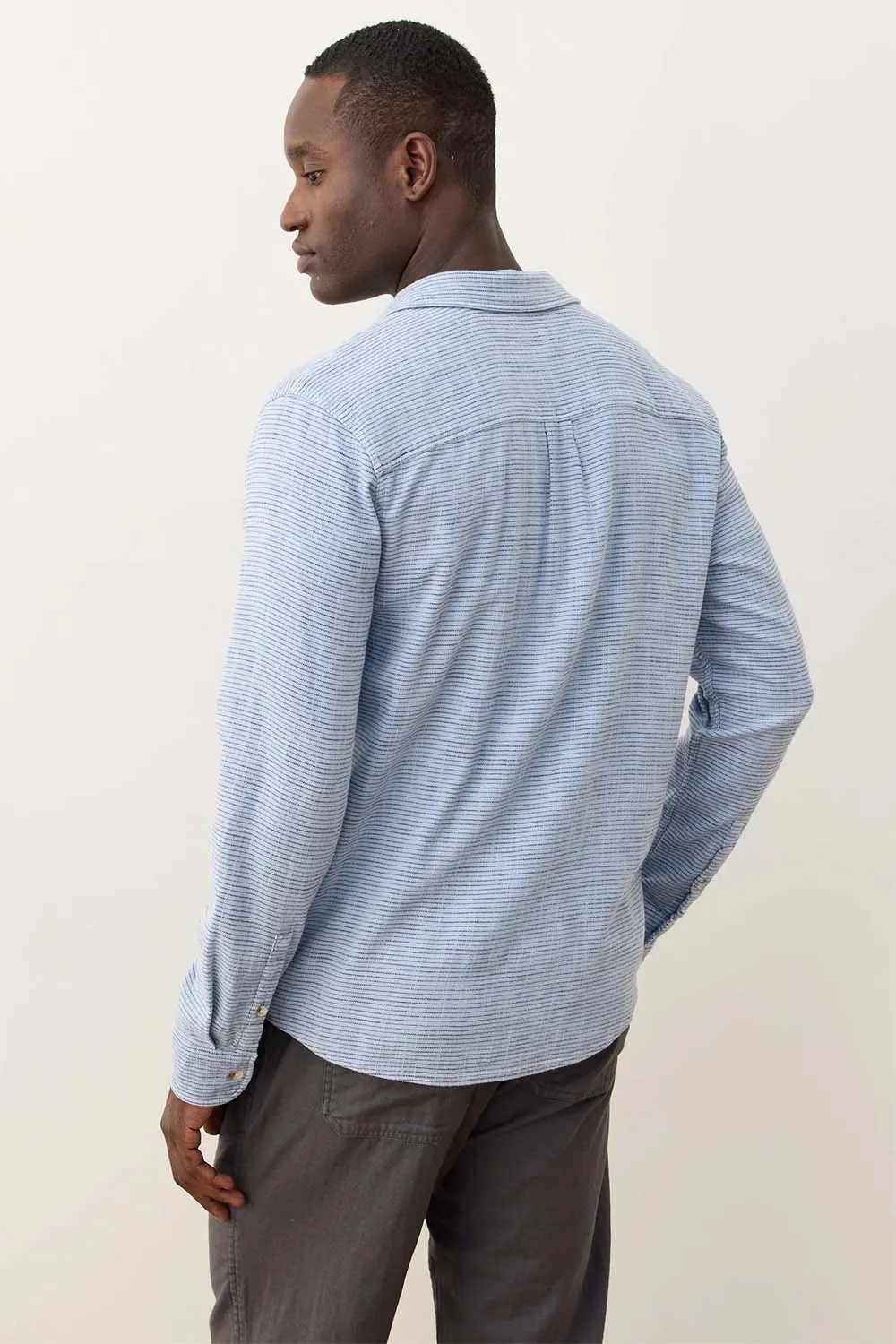 STRETCH SELVAGE SHIRT Chambray/Navy Stripe sold by REVOLVR Menswear product image thumbnail 4