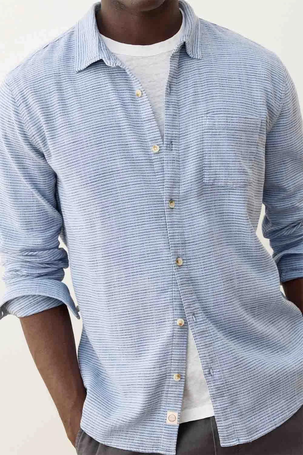 STRETCH SELVAGE SHIRT Chambray/Navy Stripe sold by REVOLVR Menswear product image thumbnail 3