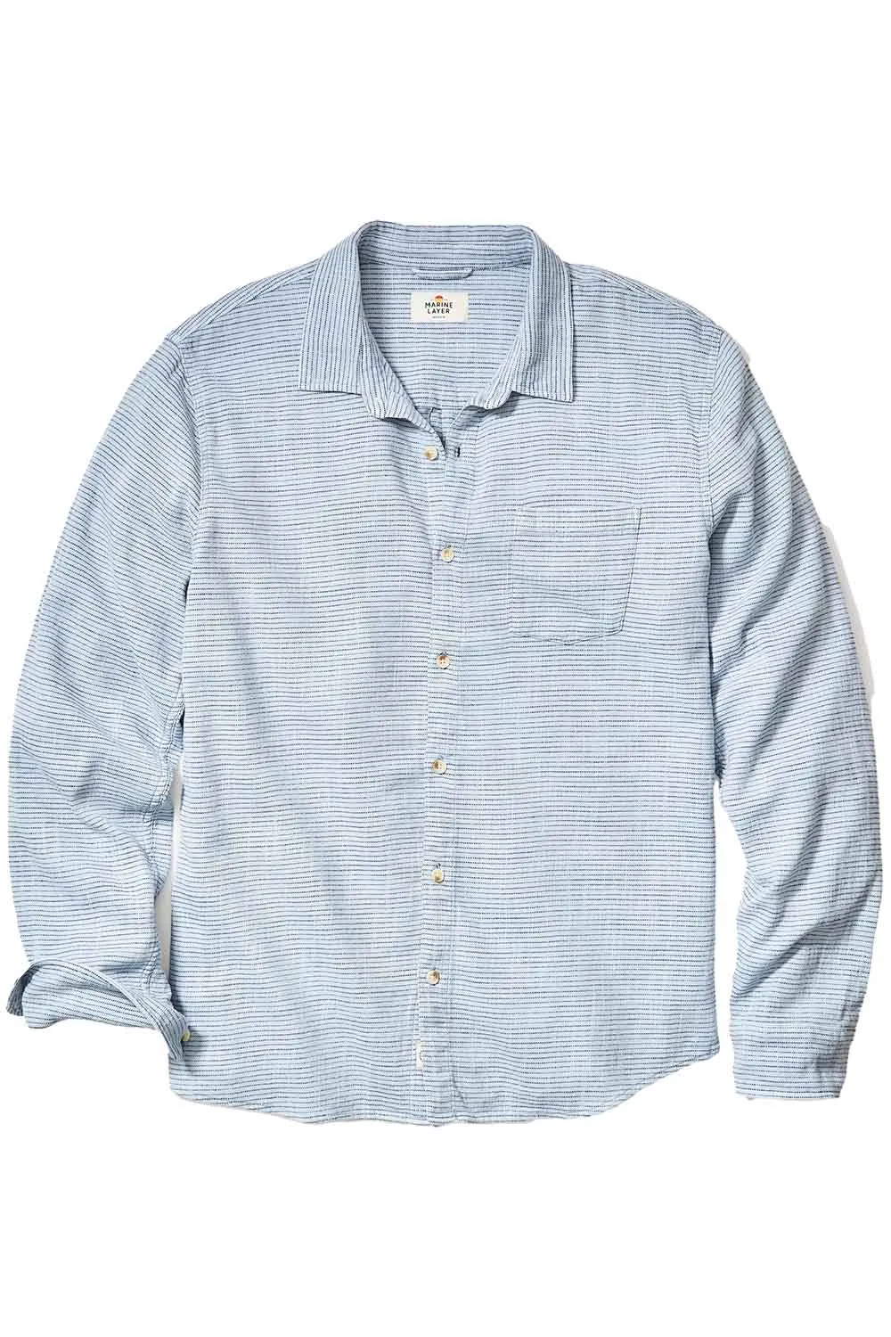 STRETCH SELVAGE SHIRT Chambray/Navy Stripe sold by REVOLVR Menswear