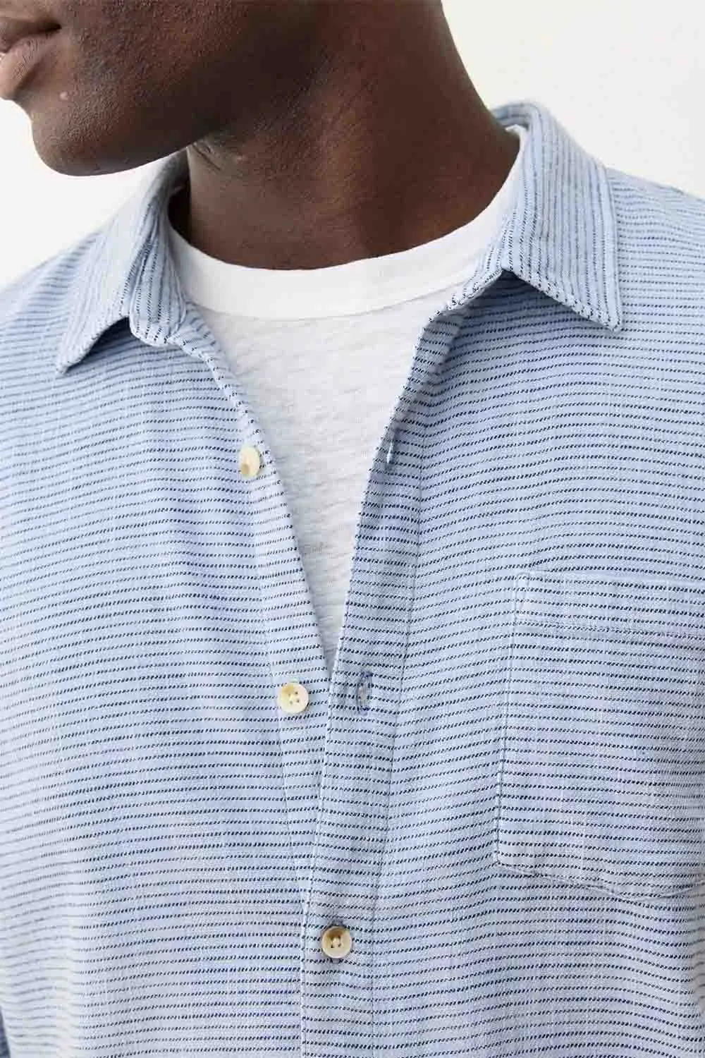 STRETCH SELVAGE SHIRT Chambray/Navy Stripe sold by REVOLVR Menswear product image thumbnail 5