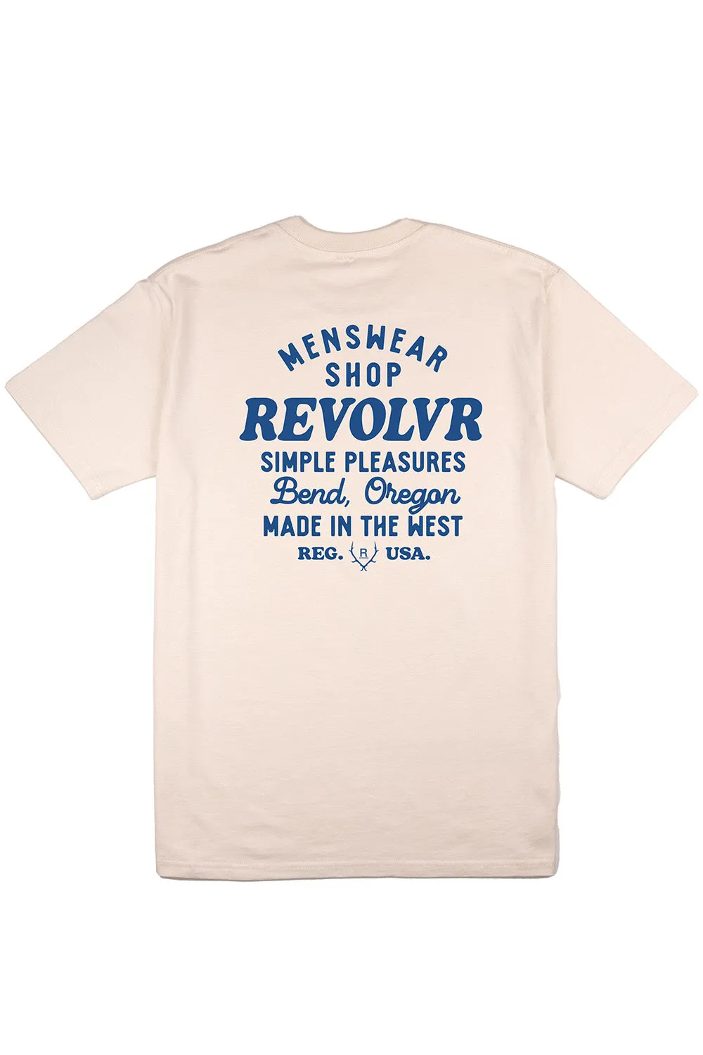 BEND SHOP TEE Ecru/Blue sold by REVOLVR Menswear