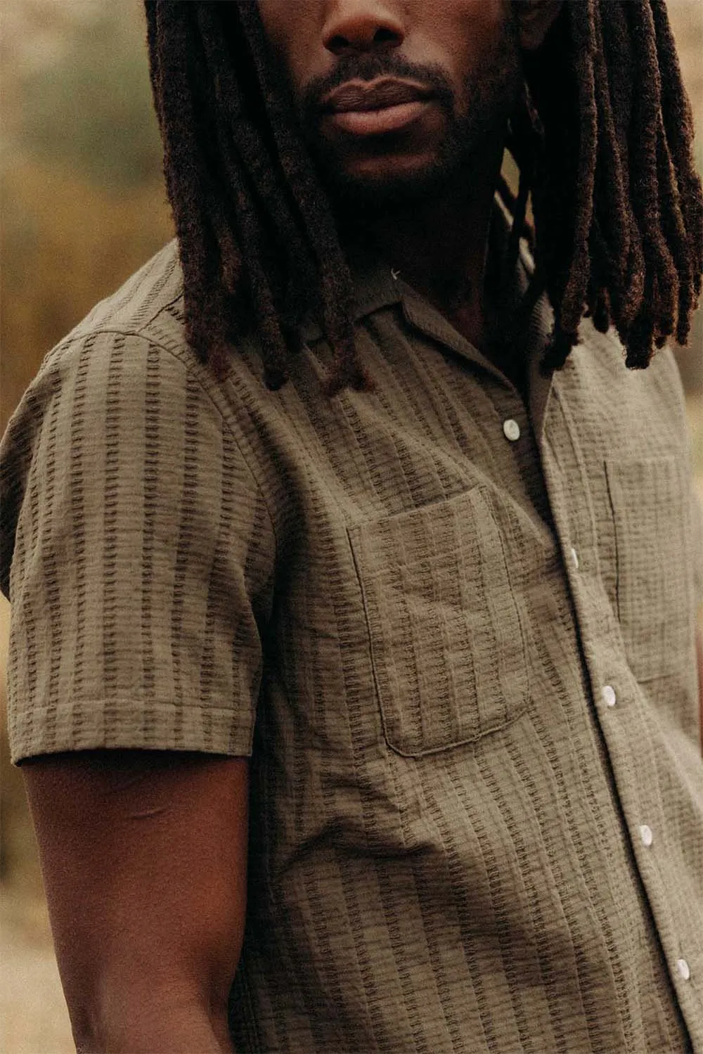 THE CONRAD SHIRT Fatigue Olive Dobby Stripe sold by REVOLVR Menswear product image thumbnail 3