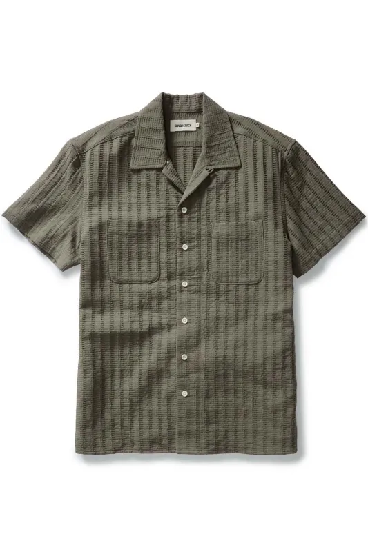 THE CONRAD SHIRT Fatigue Olive Dobby Stripe made by REVOLVR Menswear