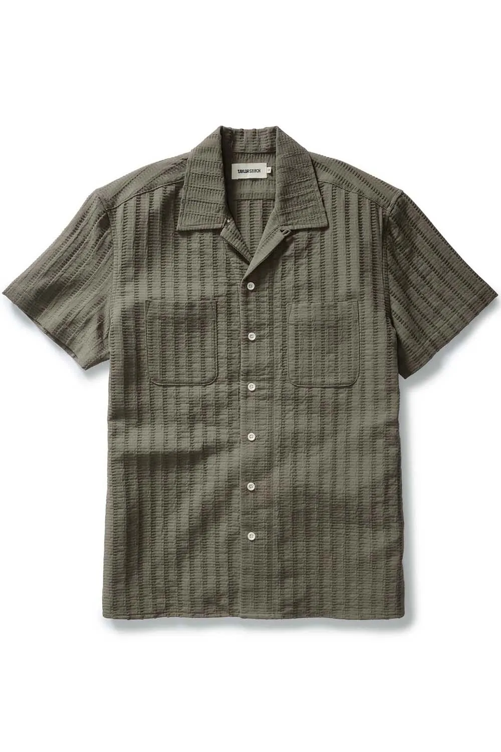 THE CONRAD SHIRT Fatigue Olive Dobby Stripe sold by REVOLVR Menswear