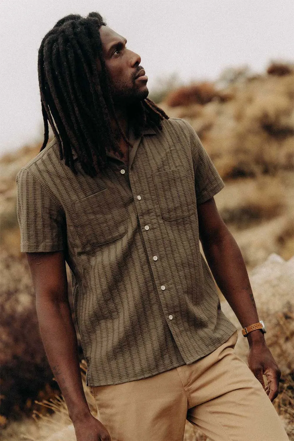 THE CONRAD SHIRT Fatigue Olive Dobby Stripe sold by REVOLVR Menswear product image thumbnail 2