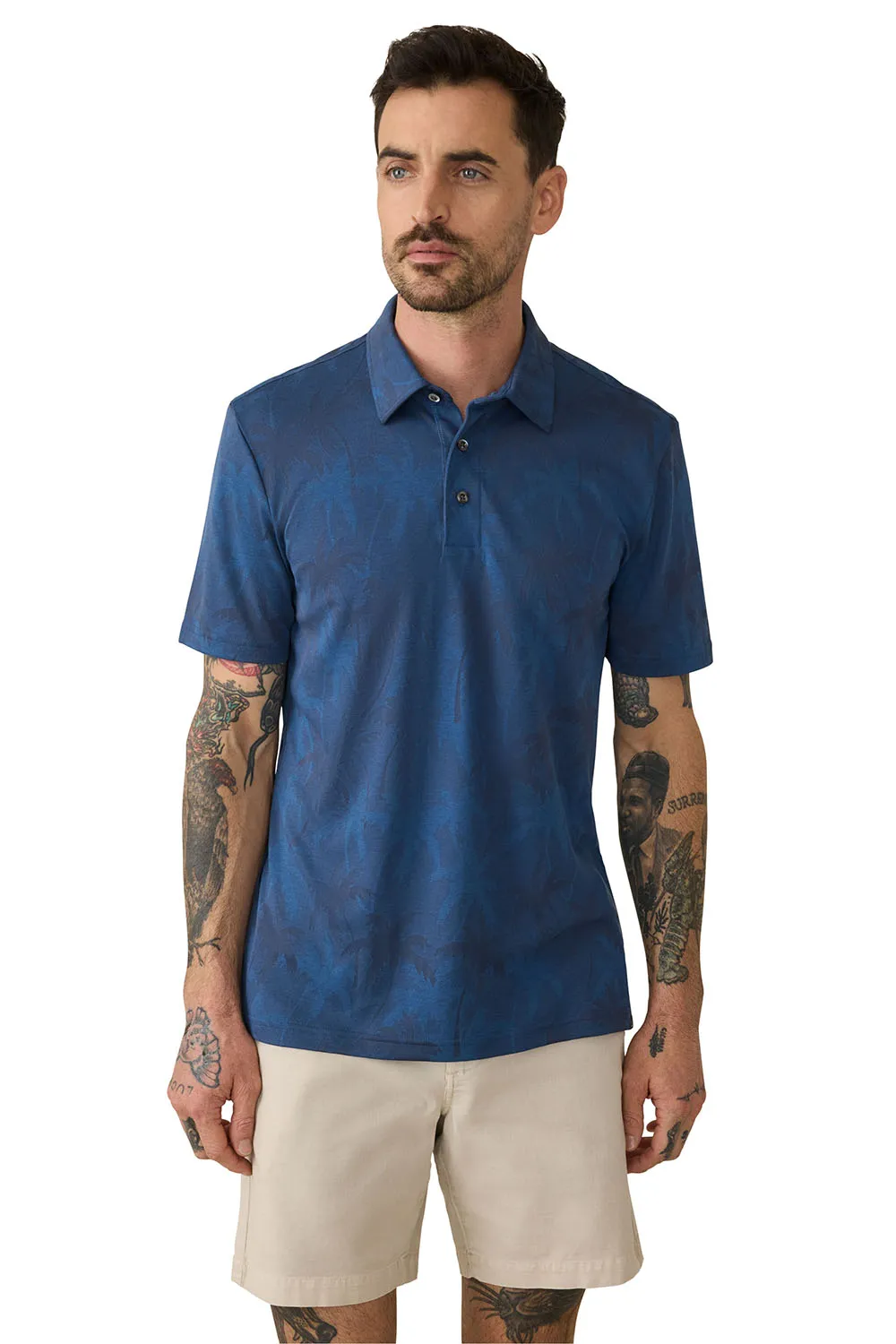 SS MOVEMENT PIQUE POLO Navy Midnight Palms sold by REVOLVR Menswear