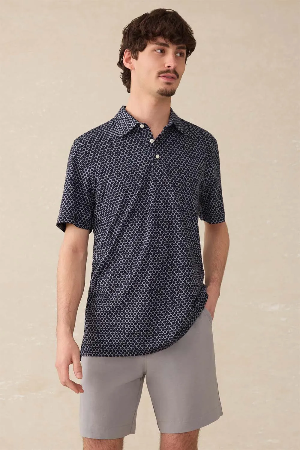 SS MOVEMENT PIQUE POLO Midnight Fishscale sold by REVOLVR Menswear