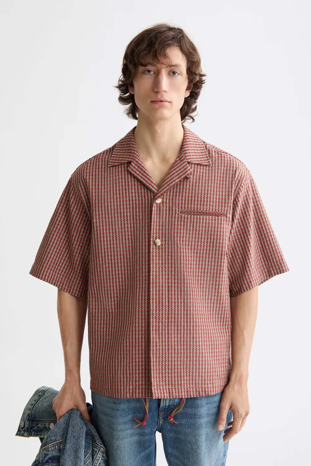 MICRO GEO PRINT SS Aurora Red Check sold by REVOLVR Menswear product image thumbnail 2