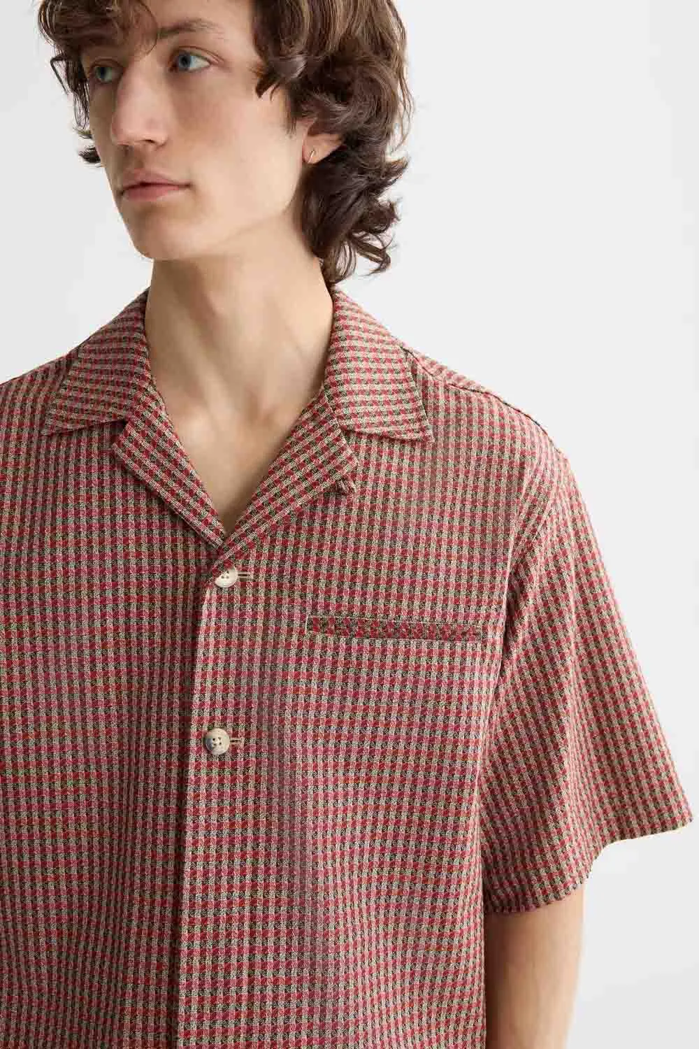 MICRO GEO PRINT SS Aurora Red Check sold by REVOLVR Menswear product image thumbnail 5