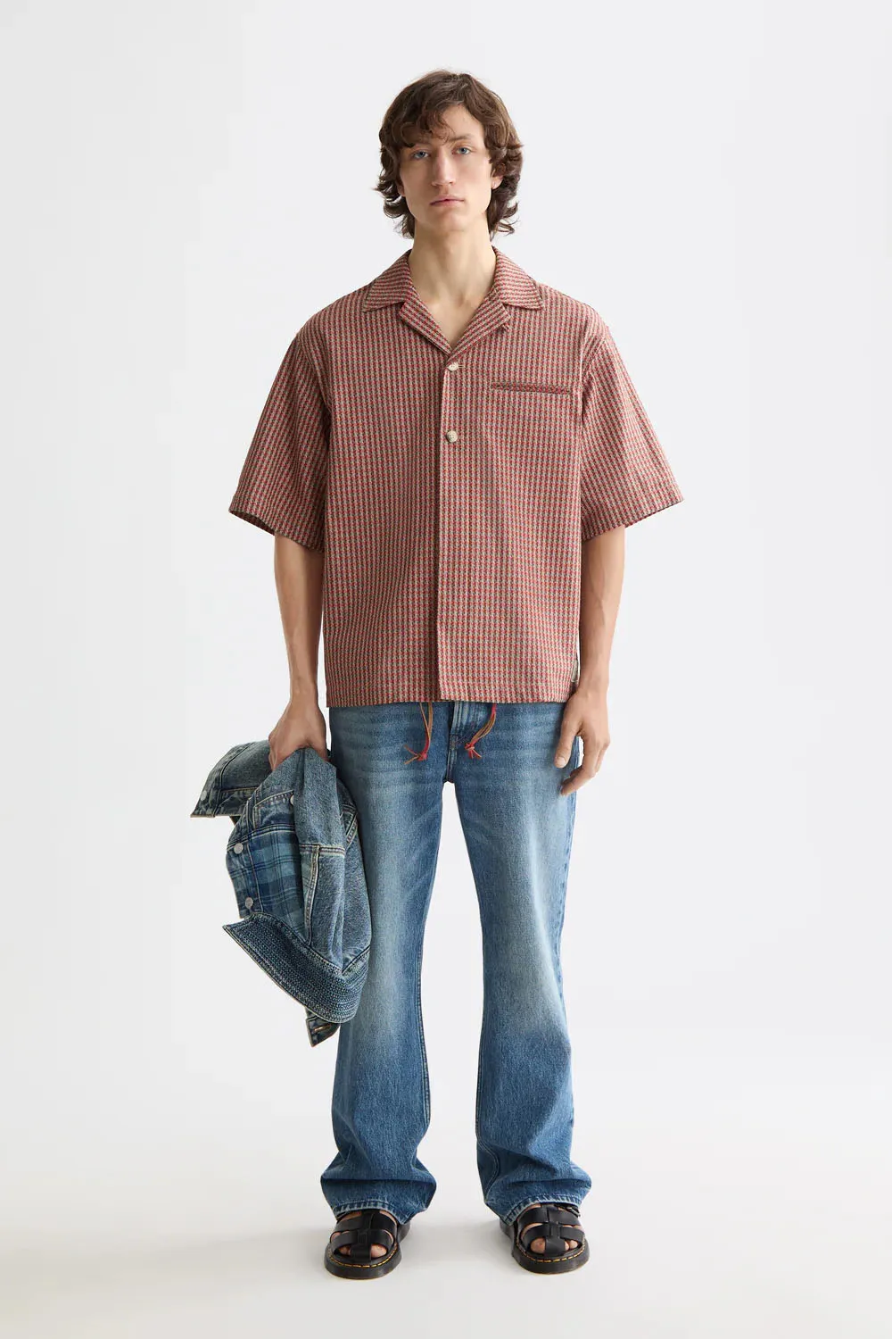 MICRO GEO PRINT SS Aurora Red Check sold by REVOLVR Menswear product image thumbnail 4