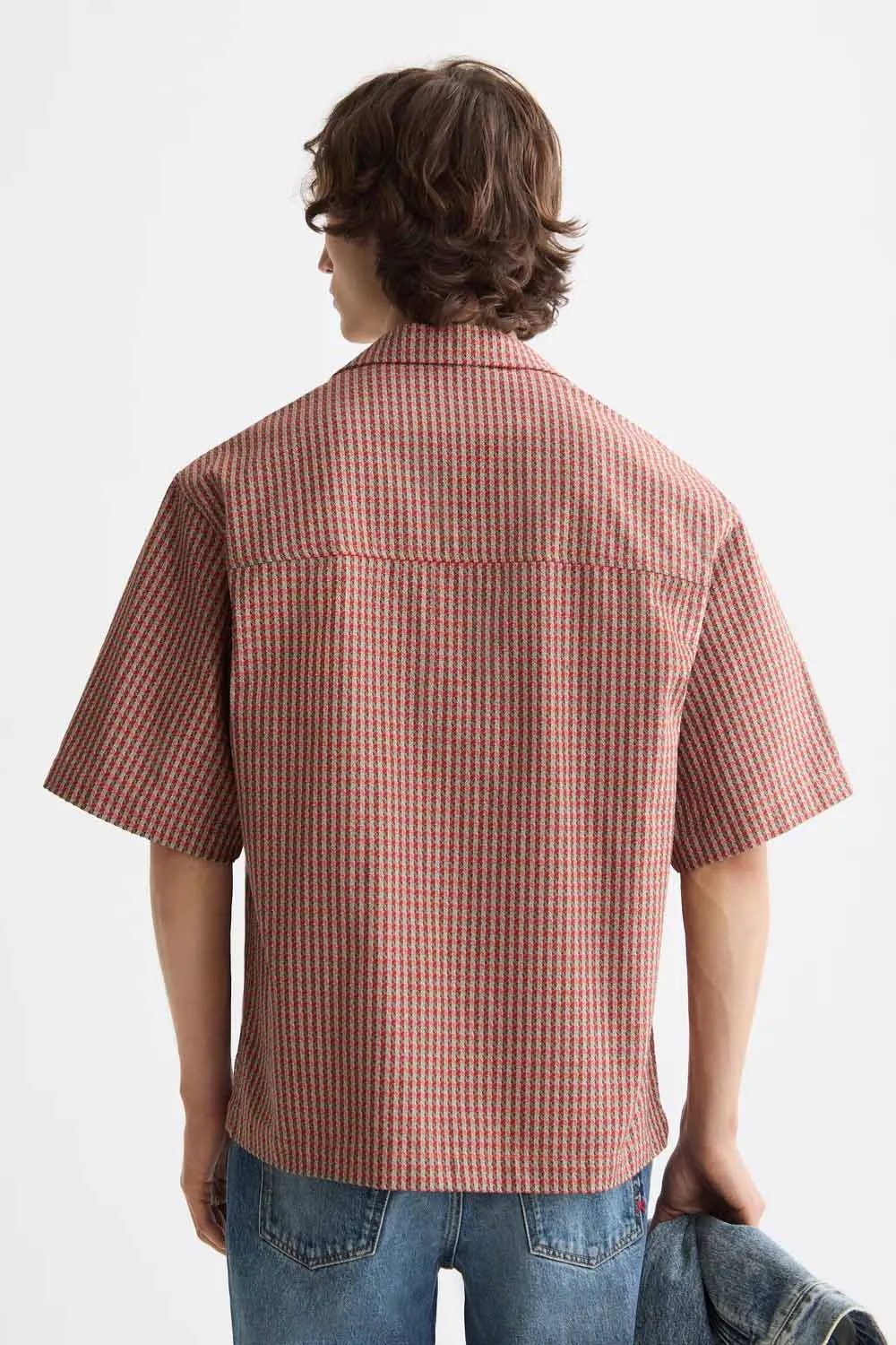 MICRO GEO PRINT SS Aurora Red Check sold by REVOLVR Menswear product image thumbnail 3