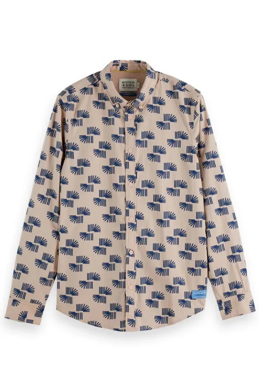 MICRO ALL-OVER PRINTED SHIRT Taupe sold by REVOLVR Menswear
