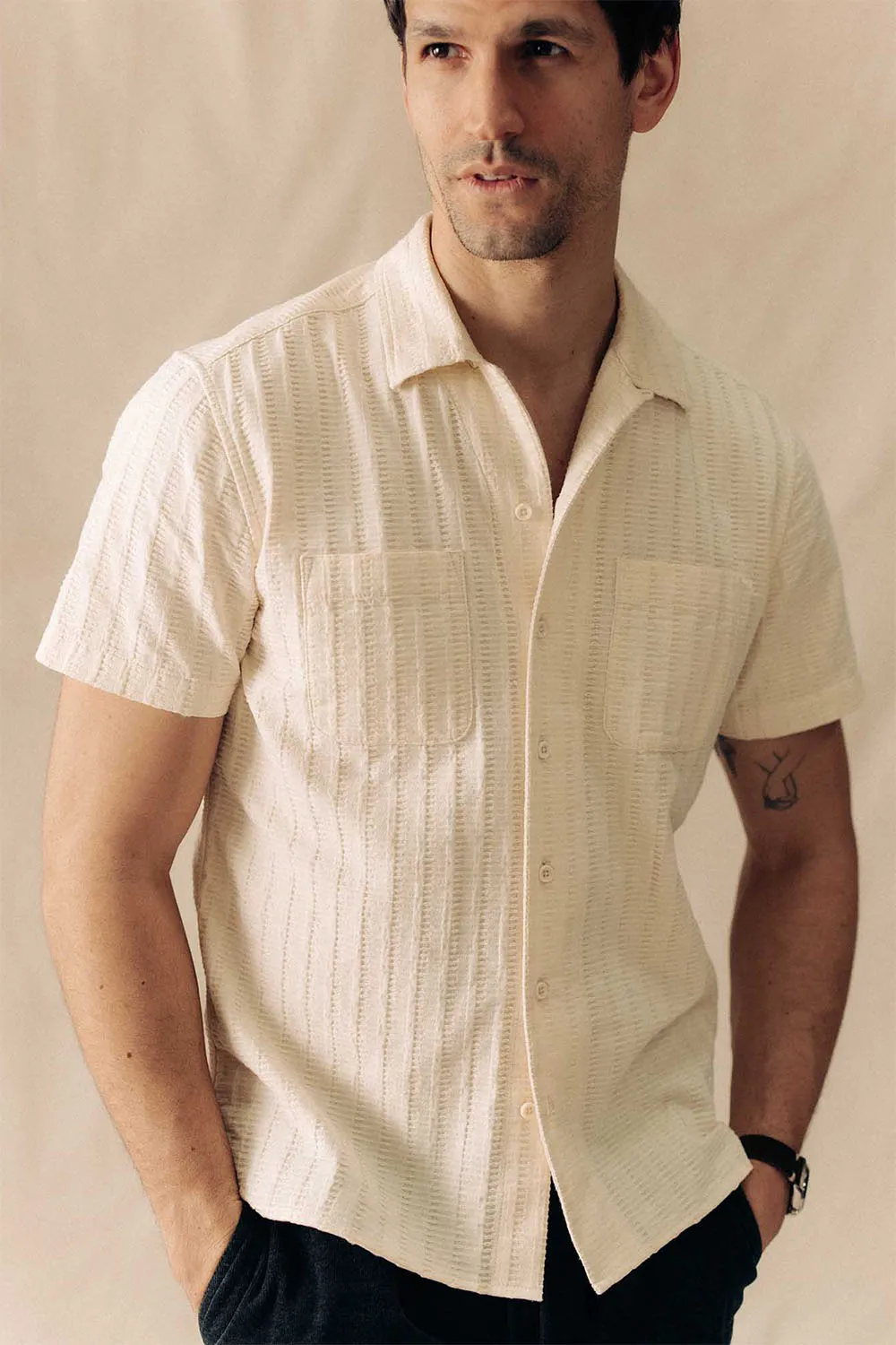 THE CONRAD SS Vintage White Dobby Stripe sold by REVOLVR Menswear product image thumbnail 2