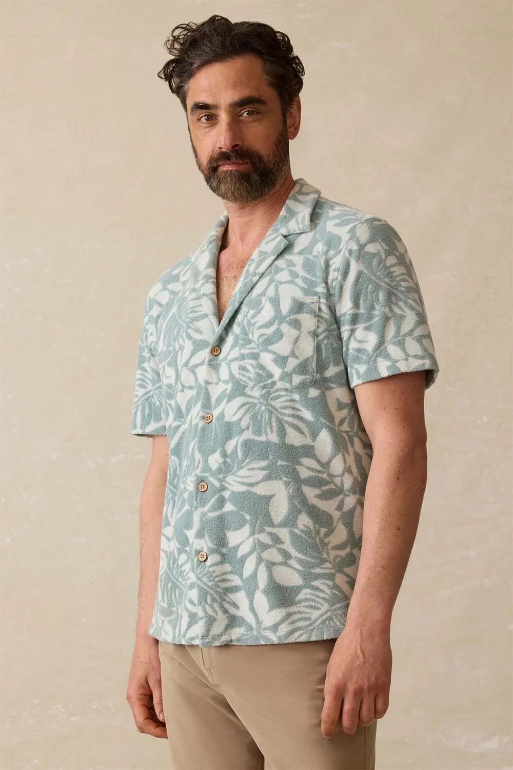 CABANA TOWEL TERRY SHIRT Poolside Foliage Teal sold by REVOLVR Menswear