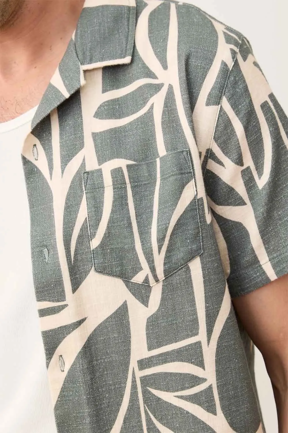 STRETCH SELVAGE RESORT SS Olive Abstract Palm sold by REVOLVR Menswear product image thumbnail 5