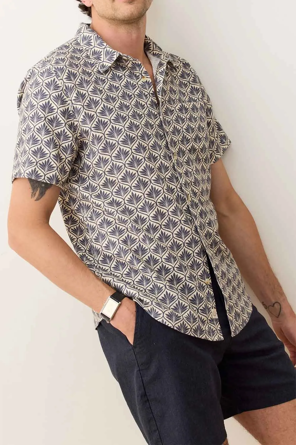 STRETCH SELVAGE SHIRT India Ink Agave Print sold by REVOLVR Menswear product image thumbnail 3