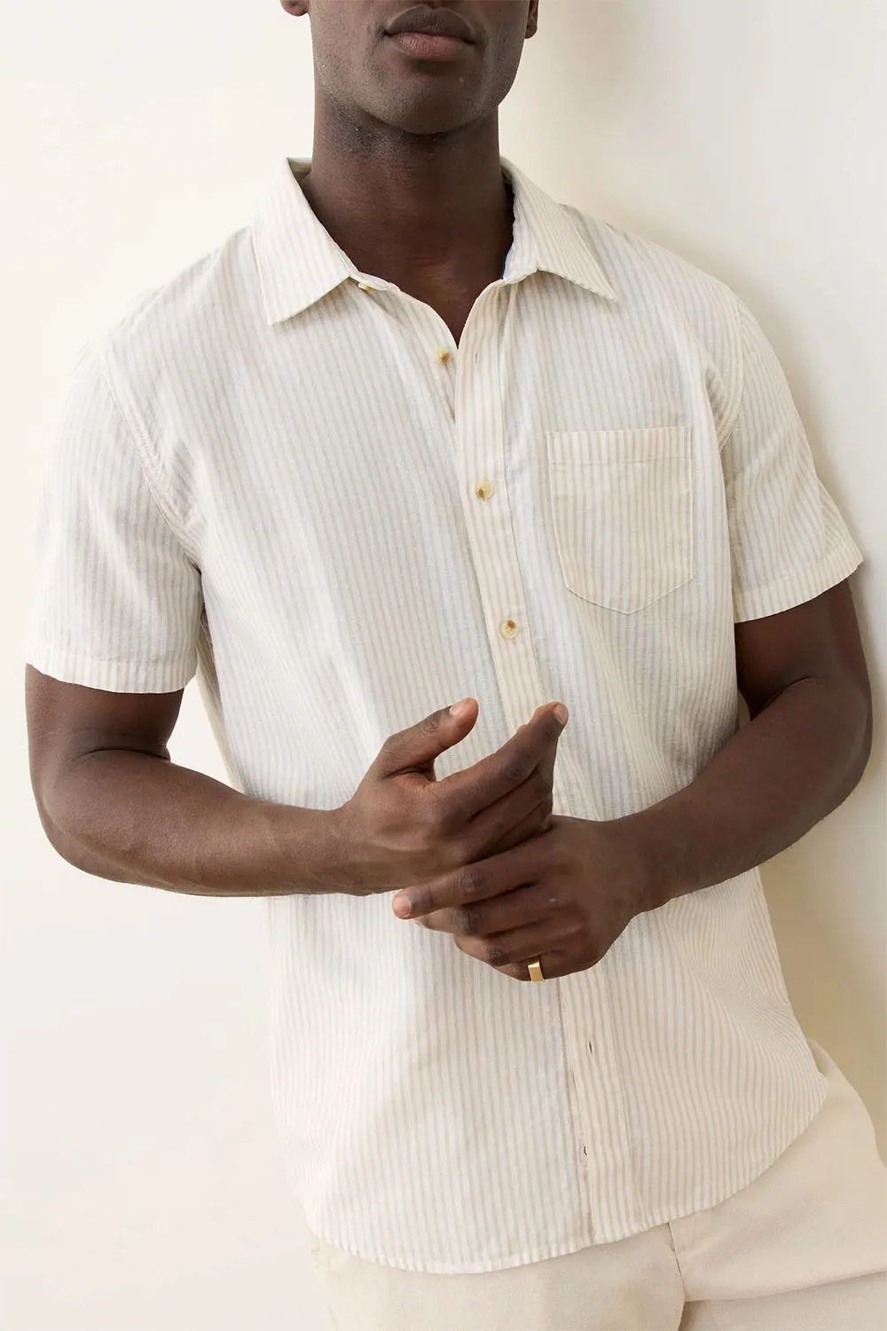 BETTER-THAN-LINEN SHIRT Tan/White Stripe sold by REVOLVR Menswear product image thumbnail 3