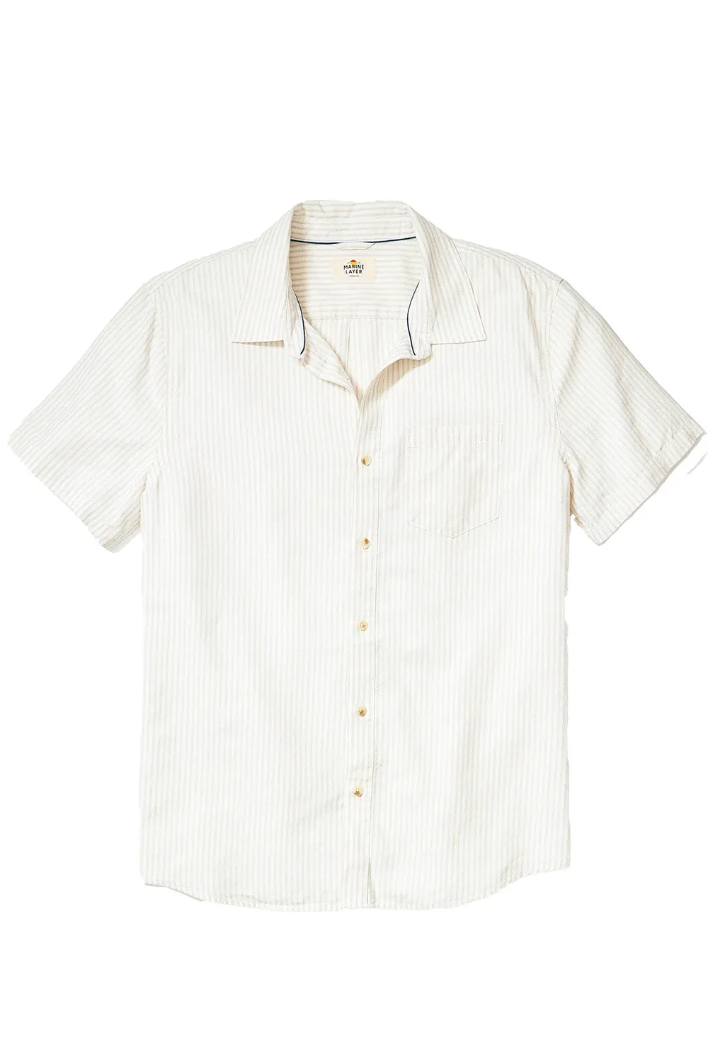 BETTER-THAN-LINEN SHIRT Tan/White Stripe sold by REVOLVR Menswear