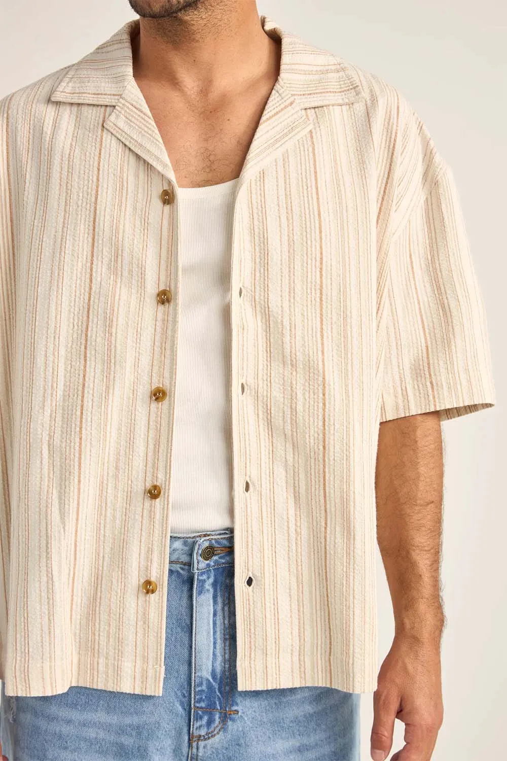 BENNY RELAXED STRIPE SS Cream sold by REVOLVR Menswear product image thumbnail 4