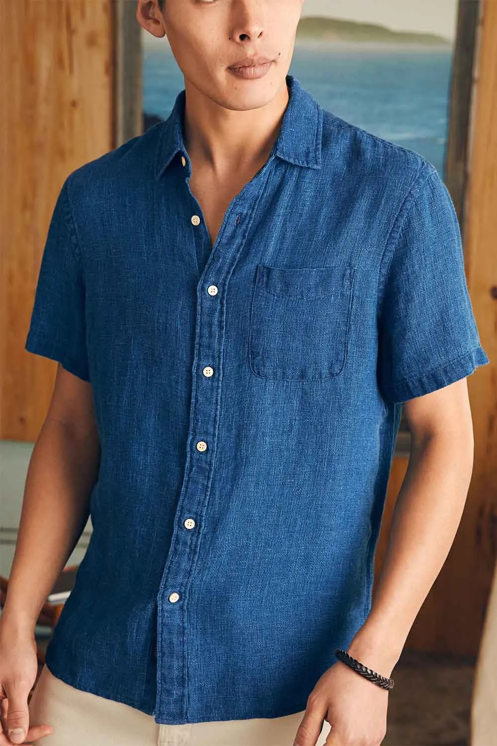 PALMA SS LINEN SHIRT Indigo Basketweave sold by REVOLVR Menswear product image thumbnail 3