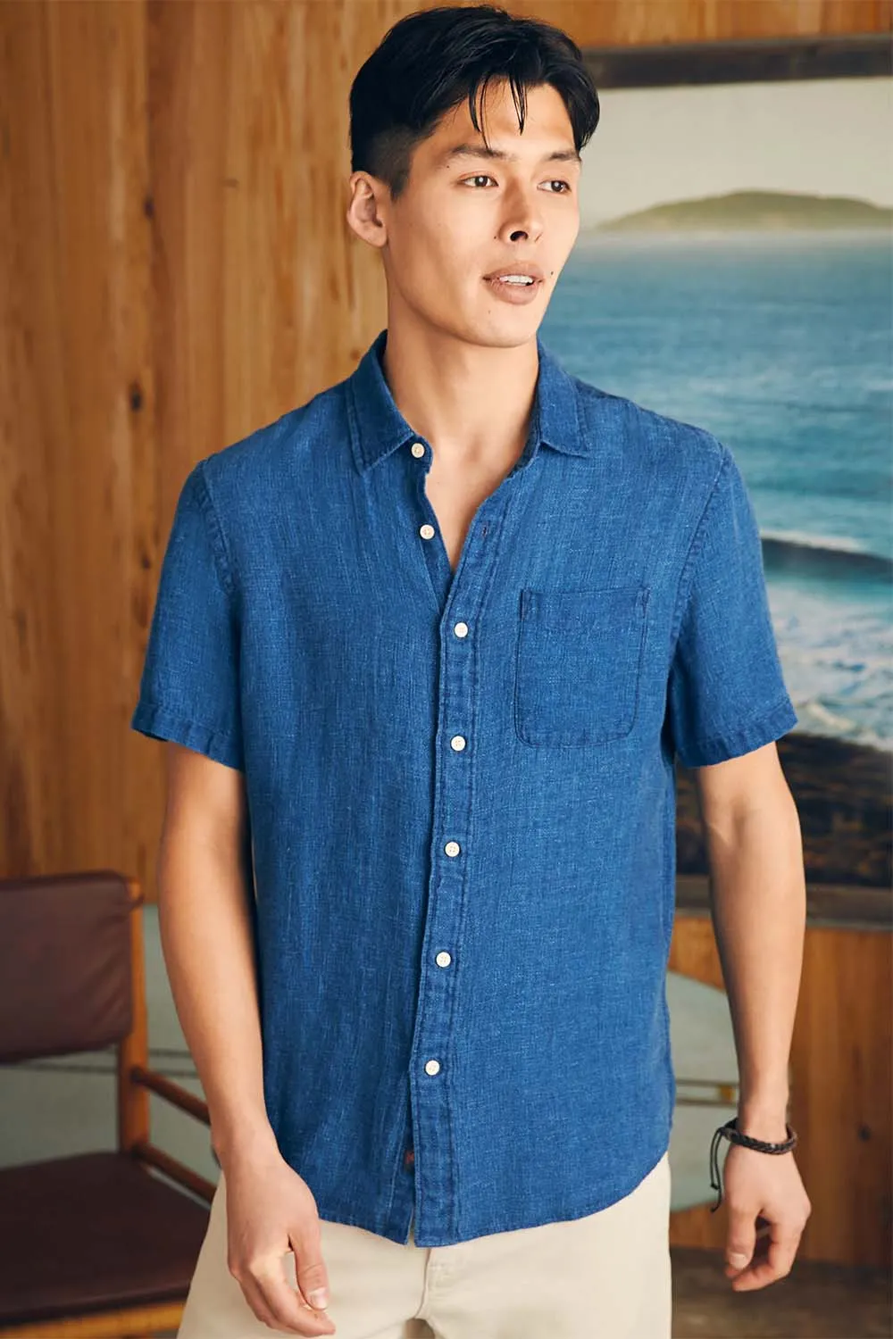 PALMA SS LINEN SHIRT Indigo Basketweave sold by REVOLVR Menswear