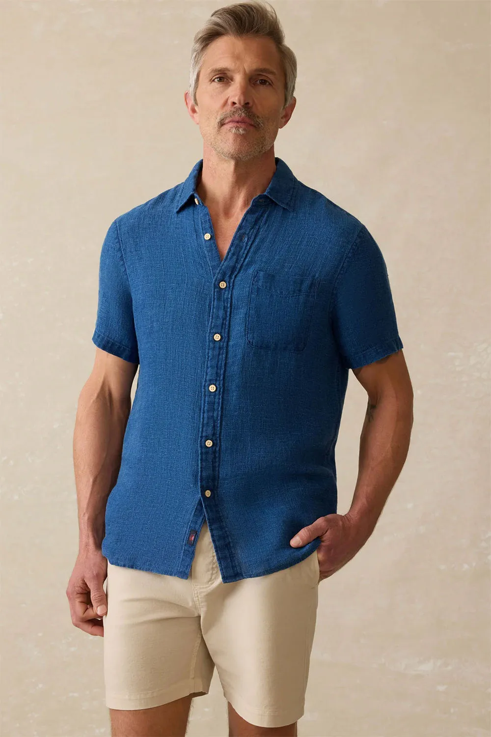 PALMA SS LINEN SHIRT Indigo Basketweave sold by REVOLVR Menswear product image thumbnail 5