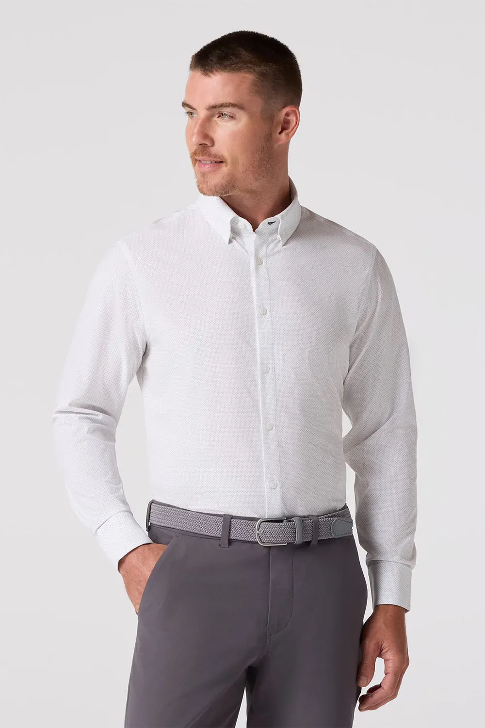 LEEWARD LS Olive Micro Dot sold by REVOLVR Menswear