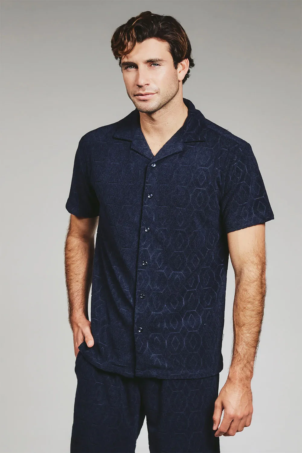 PONCE TERRY CLOTH CAMP SHIRT Navy sold by REVOLVR Menswear