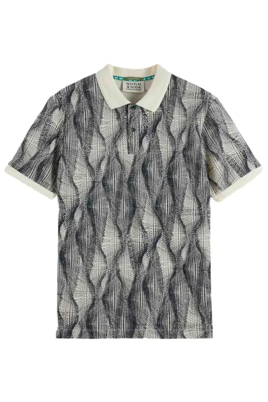 MICRO PRINT POLO Batik Logo Navy sold by REVOLVR Menswear