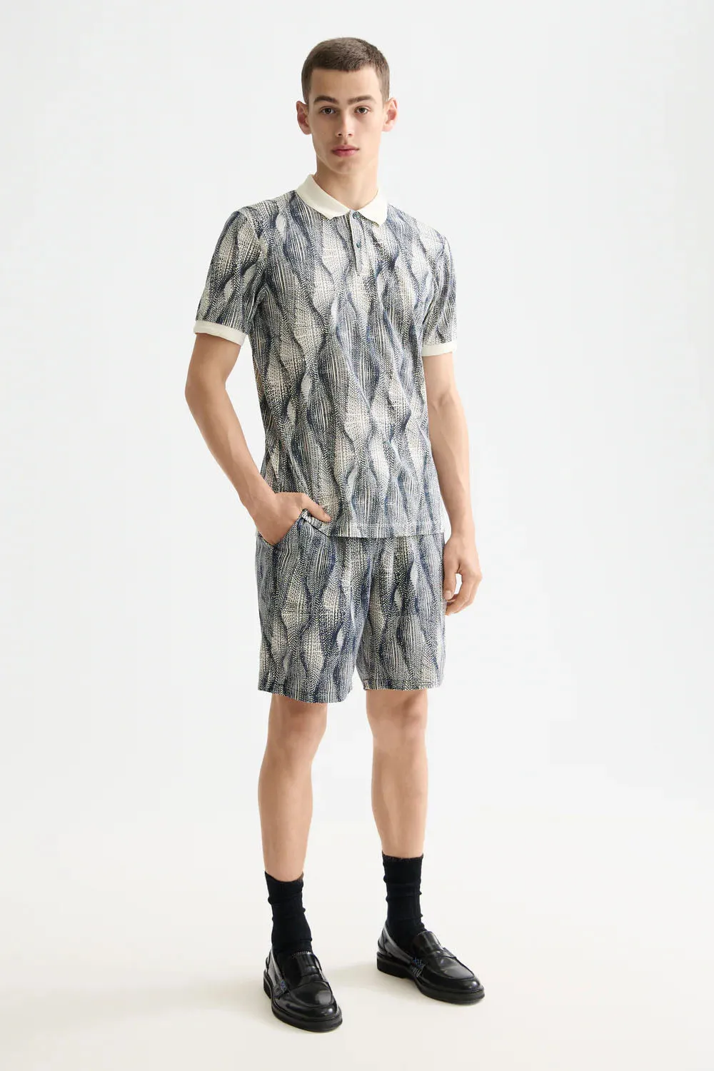 MICRO PRINT POLO Batik Logo Navy sold by REVOLVR Menswear product image thumbnail 5